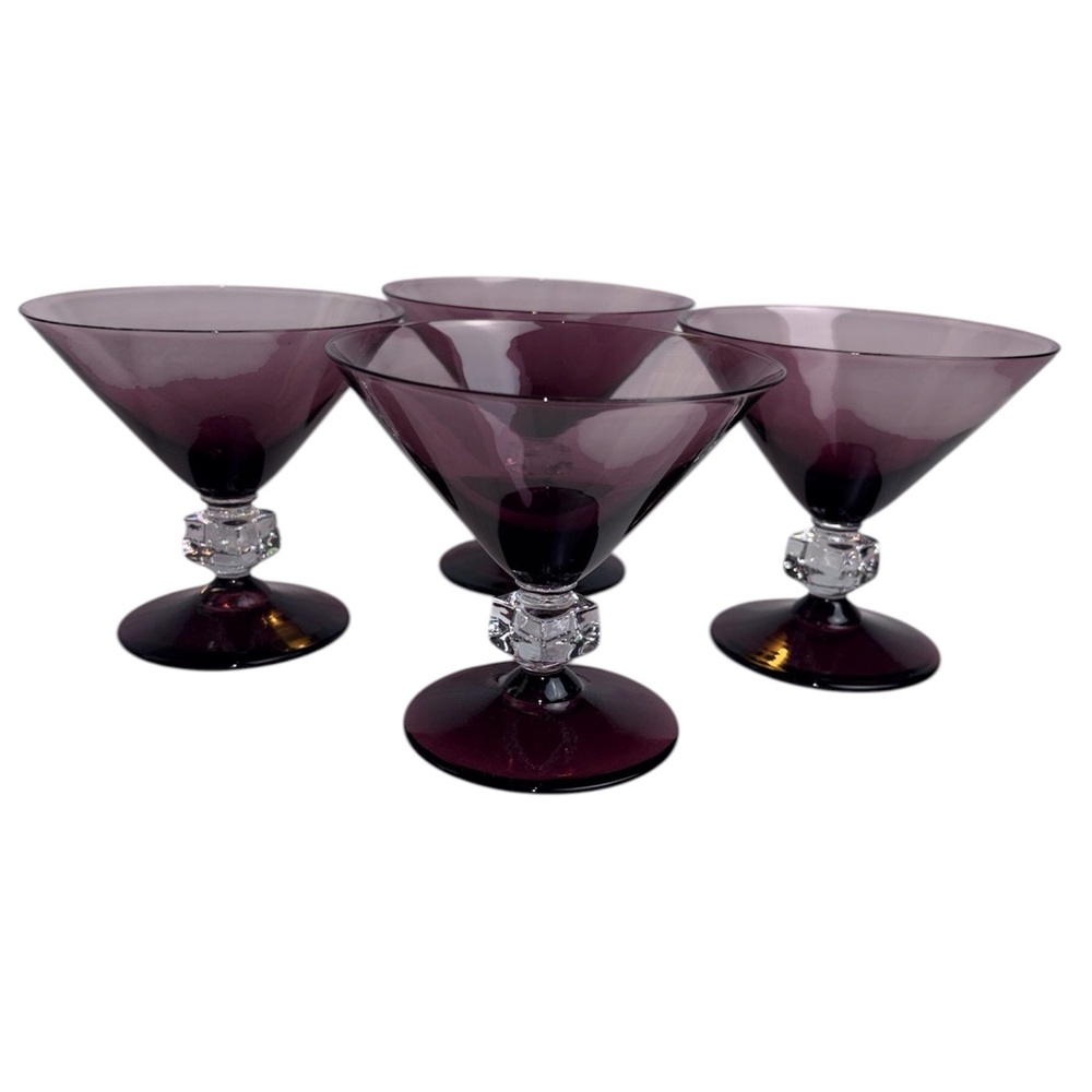Amethyst Purple Cube Stem Cocktail Glasses (Set of 4)- Vintage Bryce Wilmington